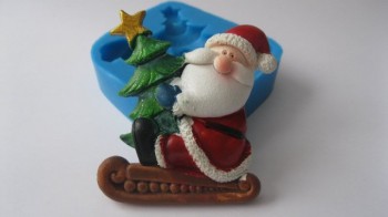 Санта с ёлкой силиконовый молд для мастики